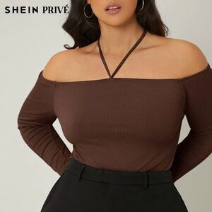 SHEIN Brown Off-Shoulder Top